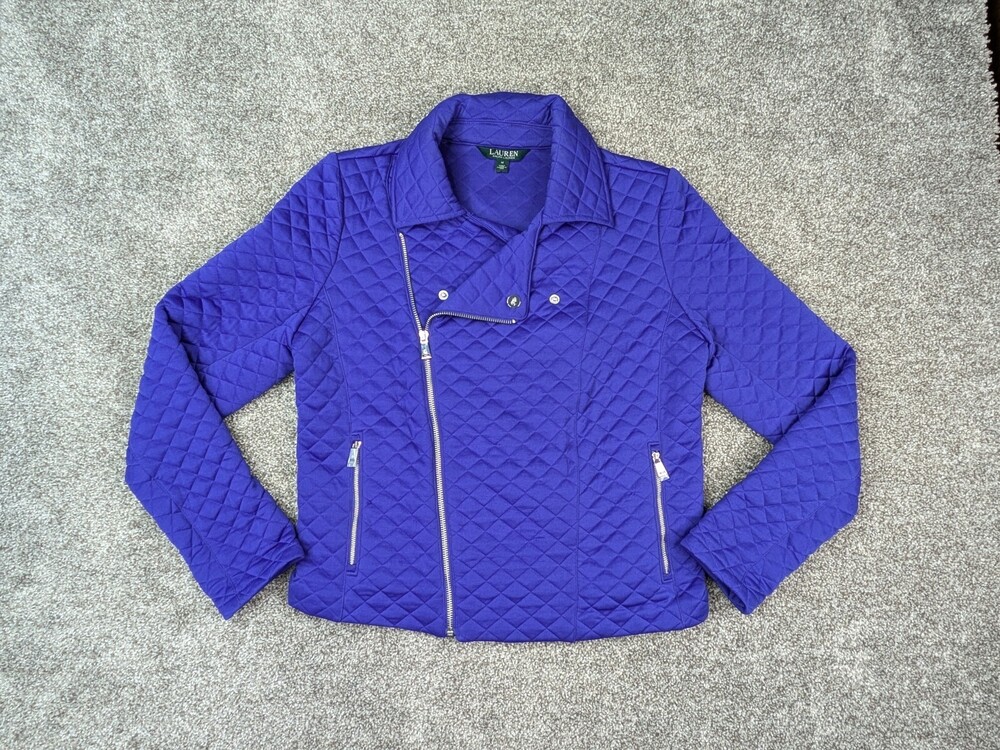 Lauren Ralph Lauren Jacket Womens M Cobalt Blue Quilted Moto Coat